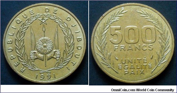 Djibouti 500 francs.
1991