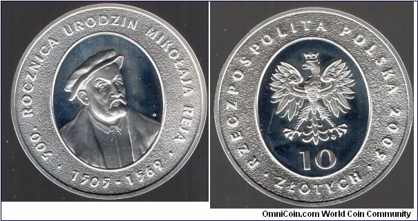 10Zl 500th Anniversary of the Birth of Mikołaj Rej 1505-1569 