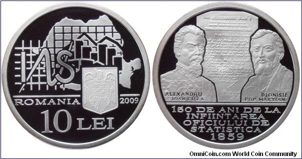 10 Lei - 150th anniversary of the statistics office - 31.1 g 0.999 silver Proof - mintage 500 pcs only