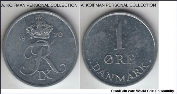 KM-839.2, 1970 Denmark ore; zinc, plain edge; uncirculated, some toning on reverse.