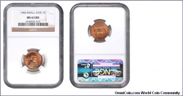 1960 1 Cent small date MS 63 RD