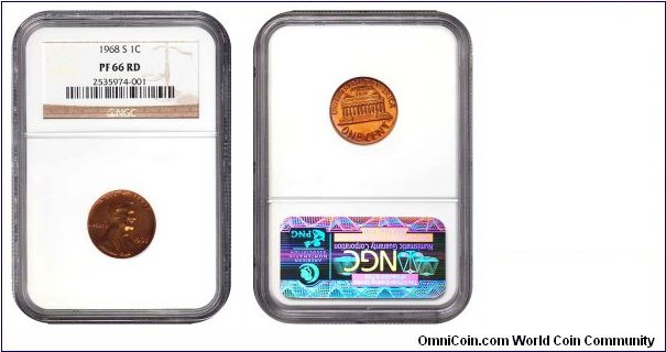 1968 S 1 Cent PF 66 RD