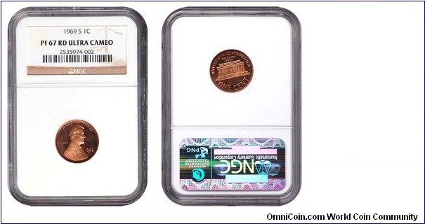 1969 S 1Cent PF 67 RD Ultra Cameo