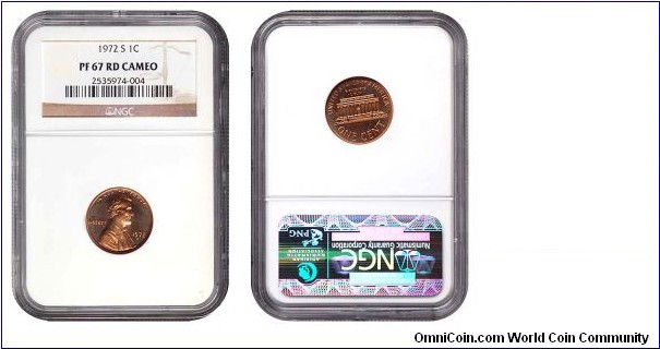 1972 S 1 Cent PF 67 RD Cameo