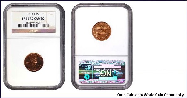 1974 S 1 Cent PF 64 RD Cameo