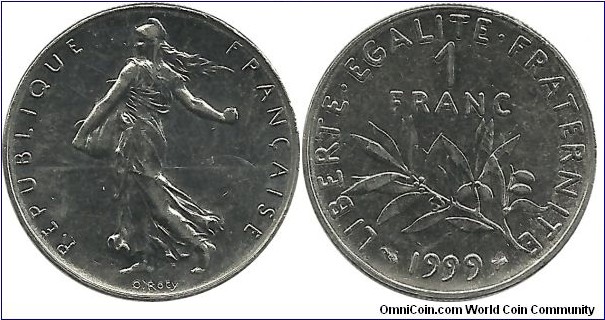 France 1 Franc 1999 - last year of mint
