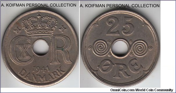 KM-5, 1941 Faeroe Islands 25 ore; copper-nickel, plain edge; good very fine or better.