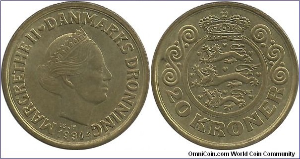 Denmark 20 Kroner 1991