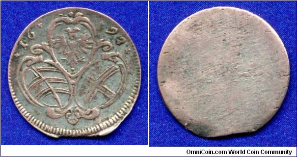 One-side pfennig.
Wien.
Leopold I (1658-1705).
Wien mint.


Ag125f. 0