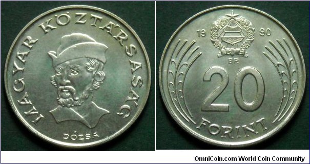 Hungary 20 forint.
1990, Transitional coinage. 
Mintage: 10.000 pieces.