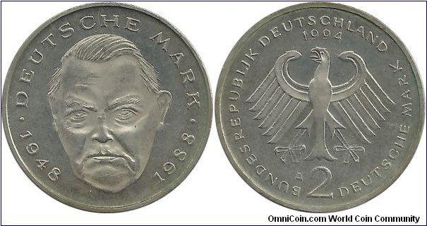 Germany-West 2 DeutscheMark 1994A-Ludwig Erhard