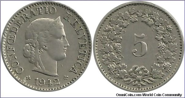 Switzerland 5 Rappen 1942B