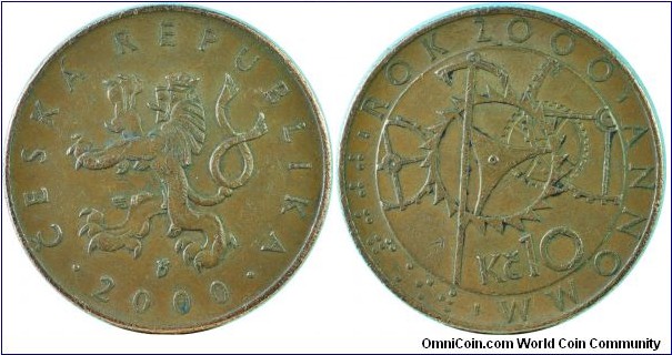 Czech10Korun-clock works-km42-2000