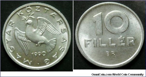 Hungary 10 filler.
1990