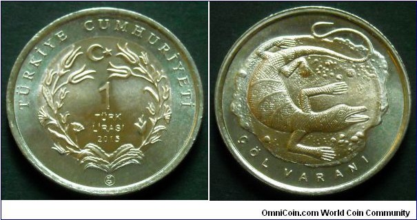 Turkey 1 lira.
2015, Desert Monitor.
Bimetal.