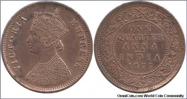 India-British ¼ Anna 1877(B) (I clean)