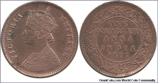 India-British ¼ Anna 1877(B) (I clean)