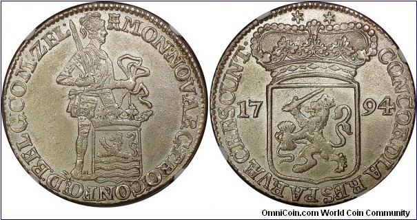 Zeeland, Silver Ducat, 1794. Silver. KM# 52.4, Dav. #4914. 