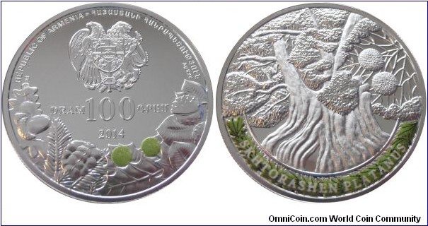 100 Dram - Skhtorashen Platanus tree - 31.1 g 0.999 silver Proof - mintage 1,500