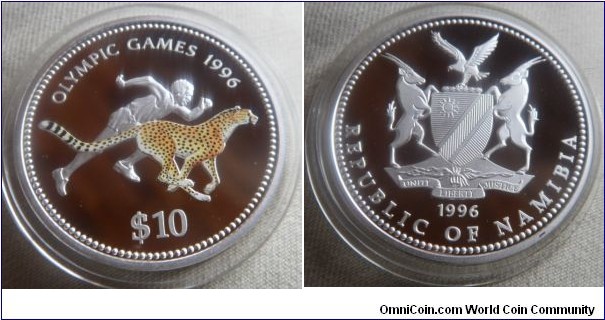 1oz Silver coin
Commemoration Namibian athelete (Frank Fredericks) winning Olympic silver 100m & 200m