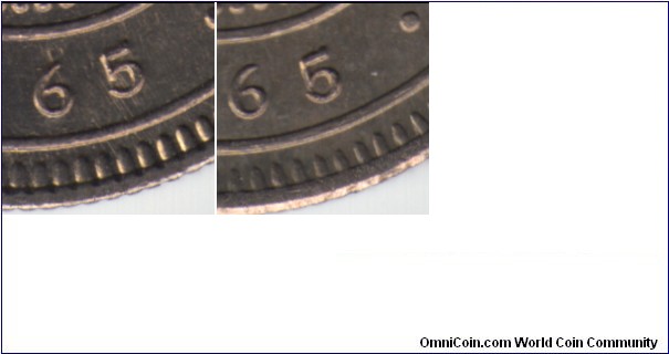 BH65A-1: Regular date detail.
BH65C-1: 1965/6 overdate detail.