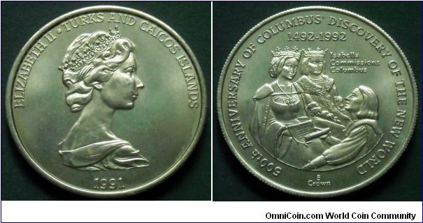 Turks and Caicos Islands 5 crown.
1991, Discovery of America.