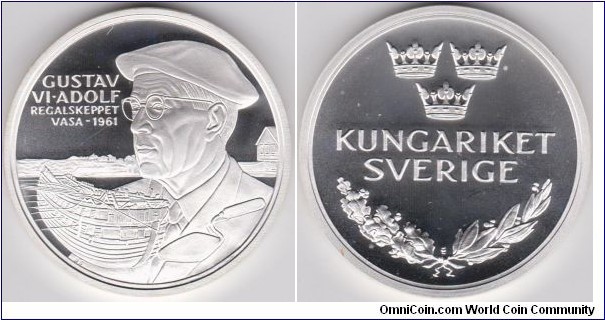 Sweden Sovereigns Medal Series History King Gustav VI Adolf 1961 Silver in proof , Weight 20 grams, Diameter of 38.61 mm
