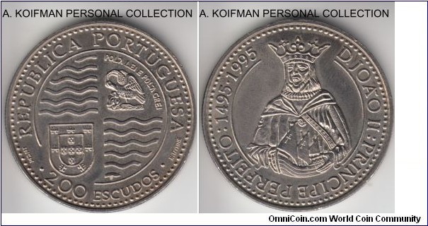 KM-673, ND (1994) Portugal 200 escudos; copper-nickel, reeded edge; Don Joao commemorative average uncirculated.