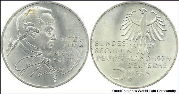 Germany-West 5 DeutscheMark 1974D