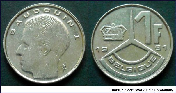Belgium 1 franc.
1991, Belgique