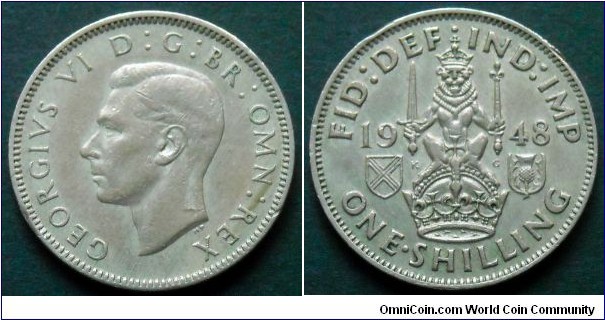 United Kingdom 1 shilling. 1948, Scottish crest.