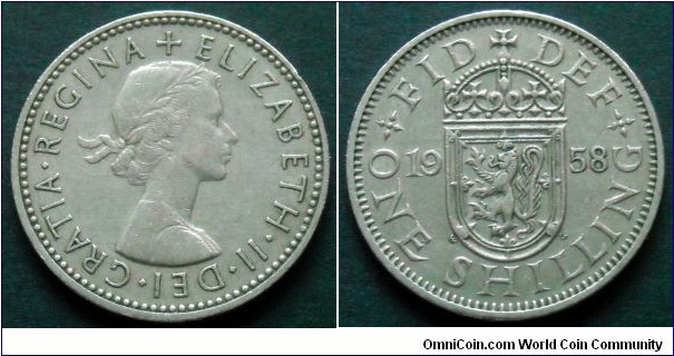 United Kingdom 1 shilling. 1958, Scottish crest.