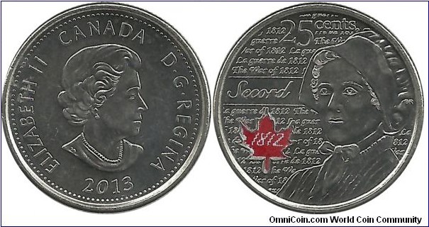 Canada 25 Cents 2013-Secord-red