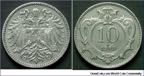 Austro-Hungarian Monarchy 10 heller.
1908