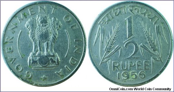 India0.5Rupee-(DotsMissing)-km6.3-1956