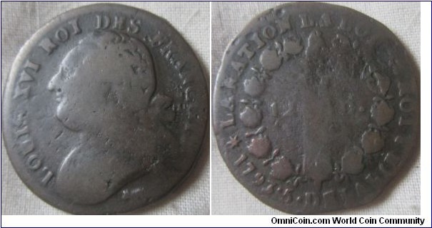 scarce 1793 vasche mintmark 12 deniers