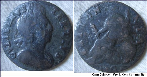 1701 halfpenny, inverted A in GVLIELMVS