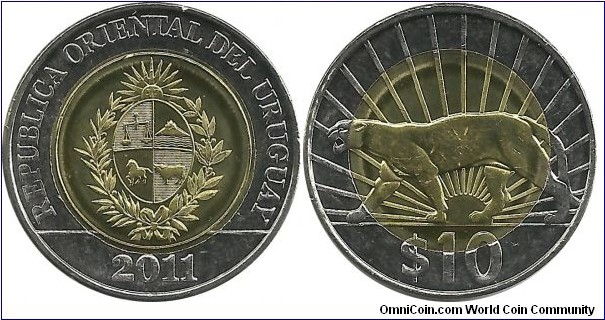 Uruguay 10 Pesos Uruguayos 2011
