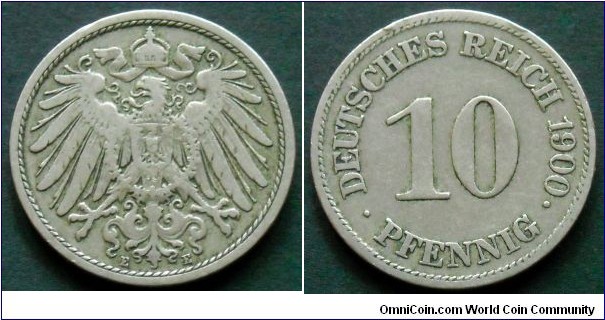 German Empire 10 pfennig. 1900 (E)