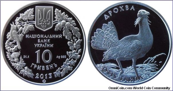 10 Hryvnia - Great bustard - 33.74 g 0.925 silver Proof - mintage 5,000