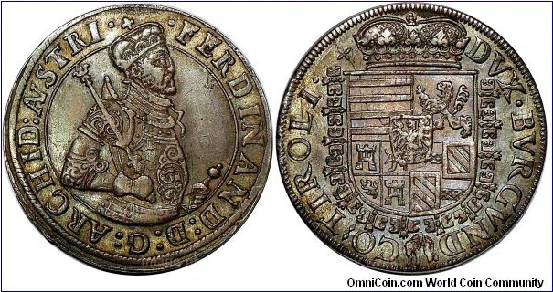 Austria, Archduke Ferdinand, Taler, ND (1564-95). 28.4g, 38.9mm, Silver. Hall Mint. Dav-8088.