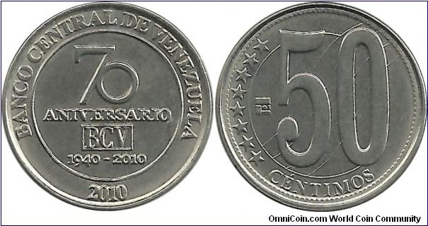Venezuela 50 Centimos 2010 - 70th Anniversary of Central Bank