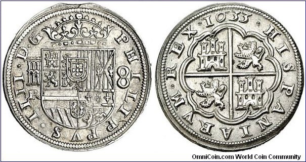 Spain, Habsburg, Philip IV, 8 Reales. Segovia mint. 