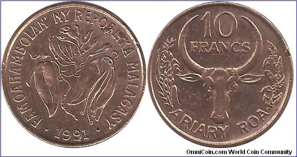 Madagascar 10 Francs-2 Ariary 1991