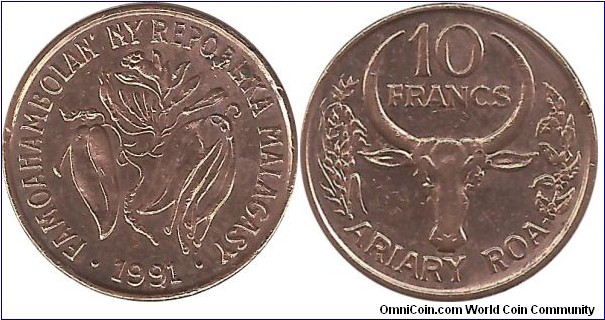 Madagascar 10 Francs-2 Ariary 1991