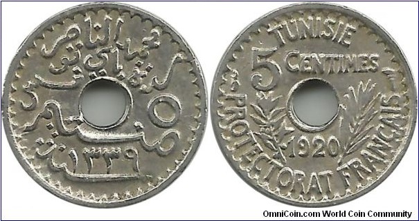 Tunisia 5 Centimes 1339-1920