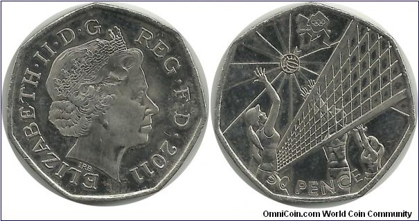 U.Kingdom 50 Pence 2011 - London 2012 Olympics-Volleyball