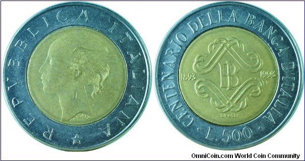 Italy500Lire-Bank of Italy-km160-1993