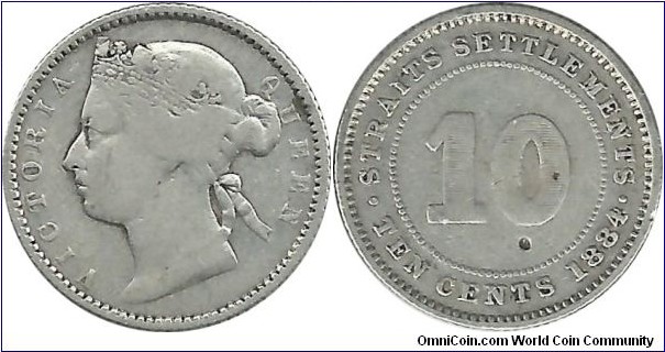 StraitsSettlements 10 Cents 1884 (2.71 g / .800 Ag)