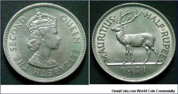 Mauritius 1/2 rupee.
1971